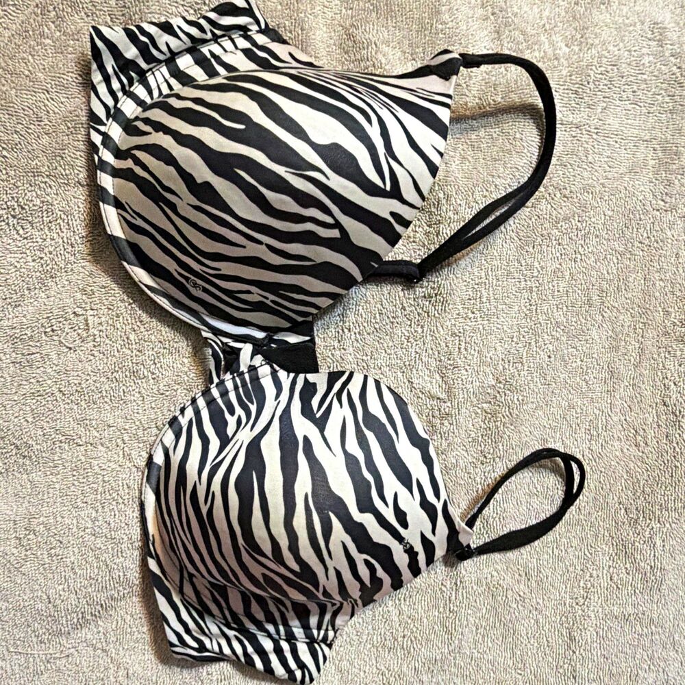 Victoria's Secret Perfect Coverage T-Shirt Underwire Bra Zebra Black/White 36C